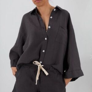 Sunday Morning Agnes French Linen Shirt OS Charcoal Oversized Modern Billowy